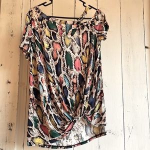 White Birch Multi Colored Snake Print Top
